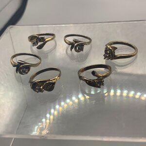 Lot of 6 Vintage  Electro Plated Cubic Zirconia Women Size 7, 7.5 Rings
